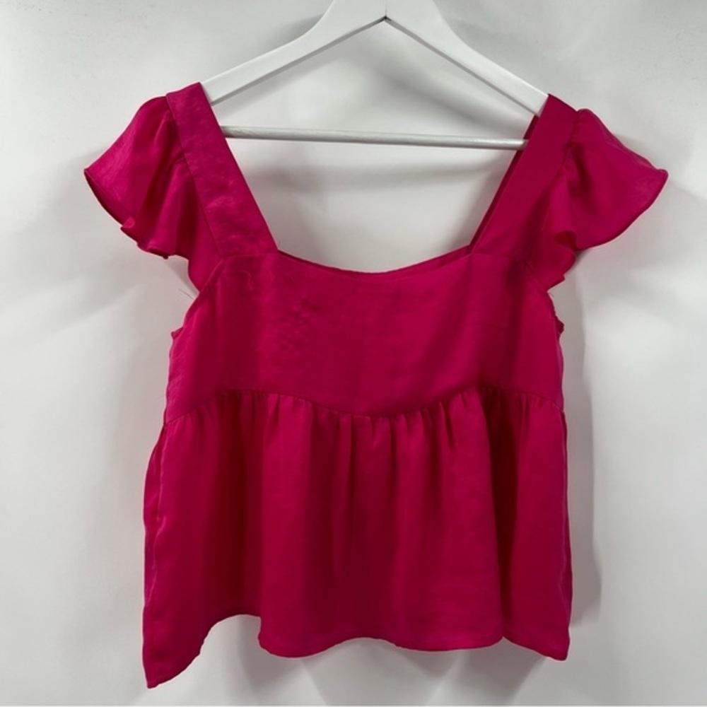 Sadie & Sage Ruffle Sleeve Babydoll Romantic Fuchsia Tank Blouse Size Small